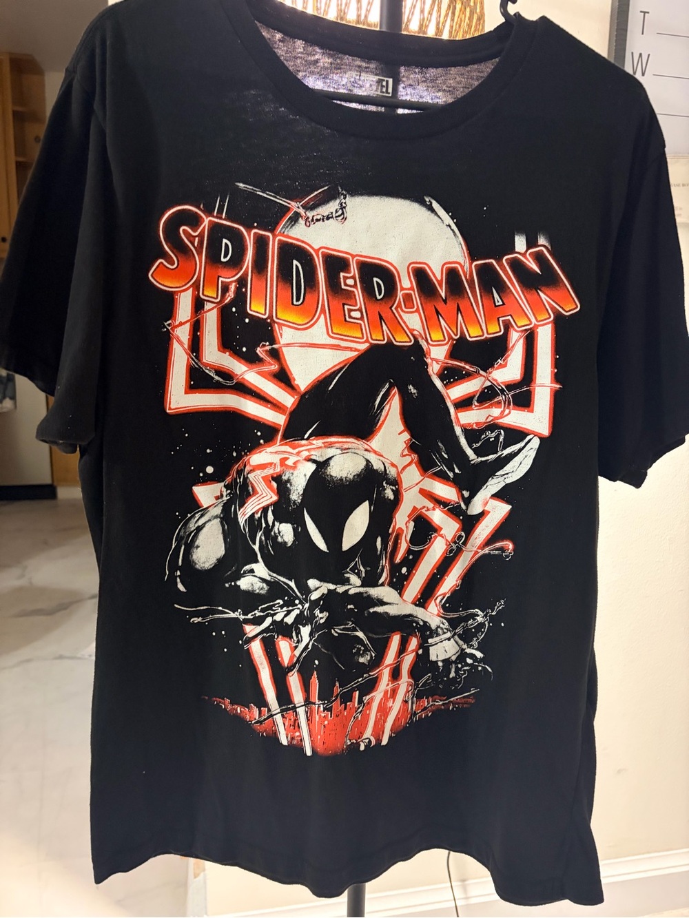 Marvel Spider-Man Black Graphic Tee with Red & White Accents